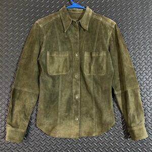 For Joseph 100% Leather Suede Button Up Shirt‎ Jacket Women's Size Small Green